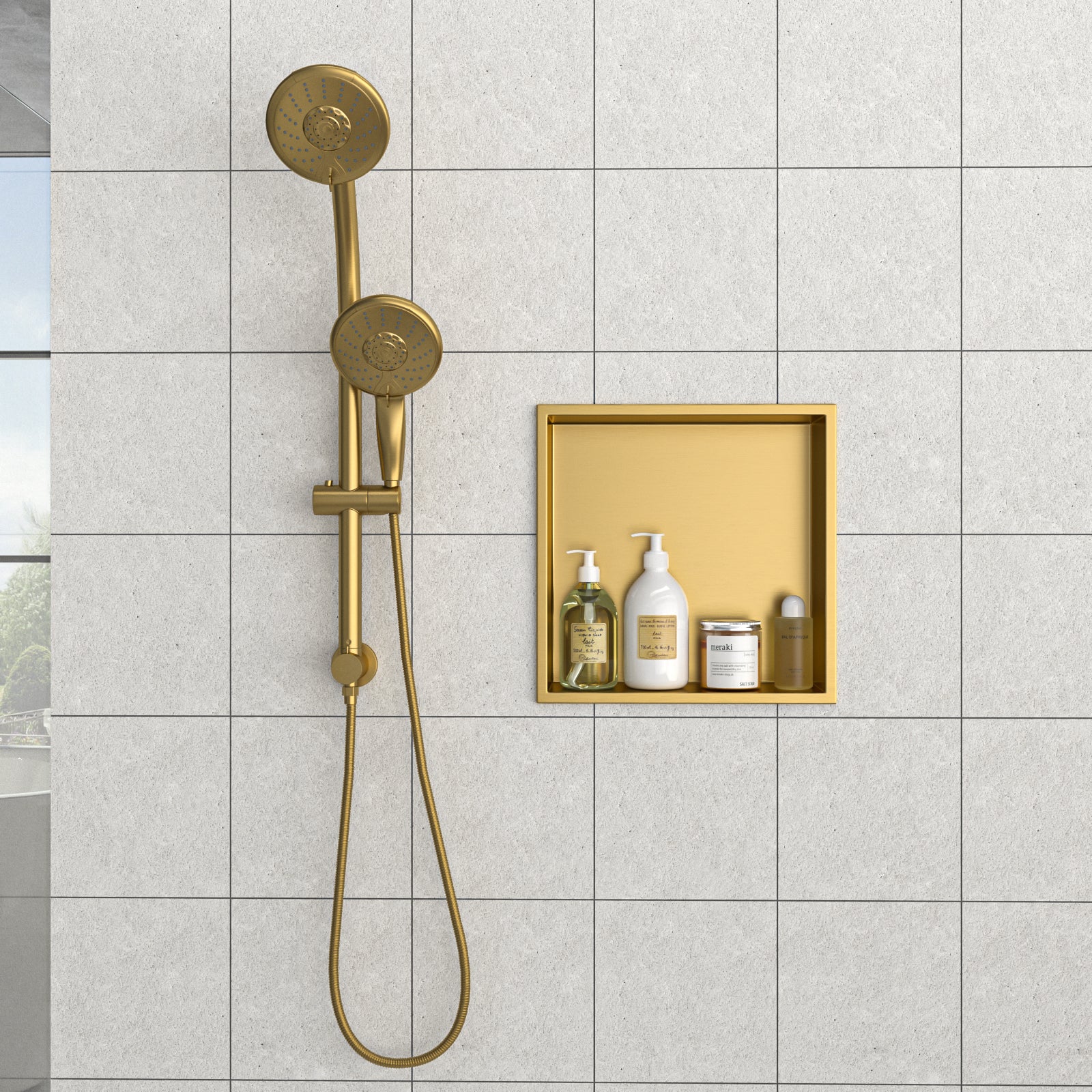 13" X 13" Stainless Steel Shower Niche, Gold Gold Stainless Steel