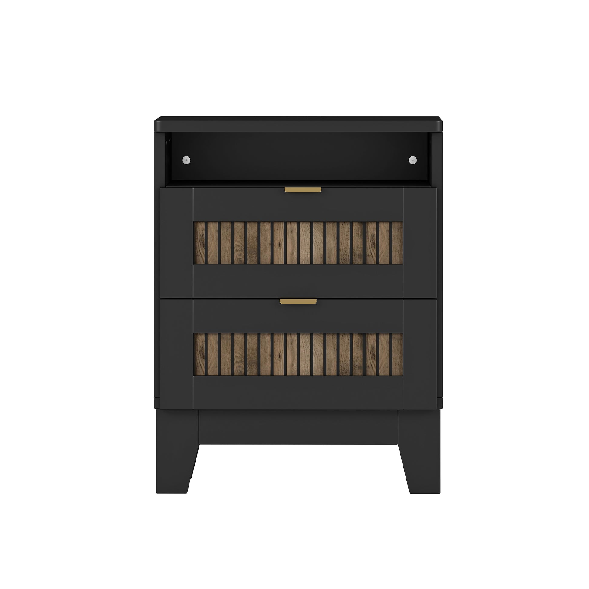 4 Pieces Bedroom Sets, Full Size Farmhouse Platform Bed With Wooden Strip Decoration, Storage Nightstand And Dresser With Metal Handle, Black Full Black 4 Piece Set Particle Board