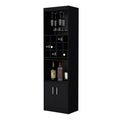 Lowa Bar Cabinet Multistorage With Wine Storage Vertical 5 Or More Spaces Black Open Storage Space Contemporary,Modern Pine Particle Board Engineered Wood