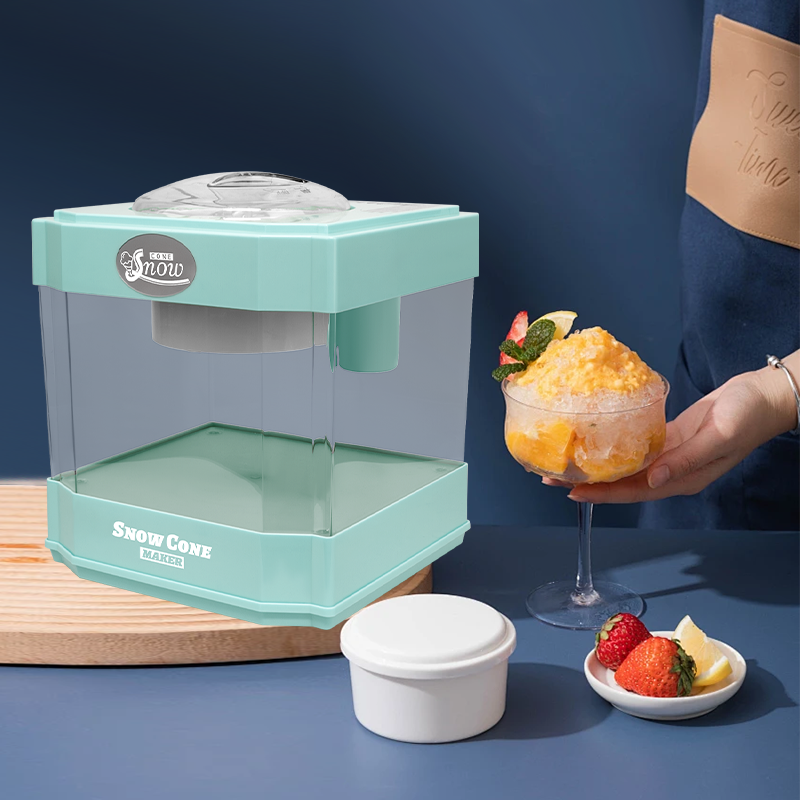 Snow Cone Maker, Tabletop Shaved Ice Machine For Slushies & Frozen Drinks, 2 Reusable Cups, Ice Scoop Green Plastic