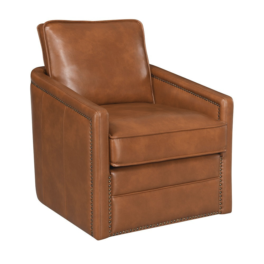 Brown Swivel Accent Chair Brown Primary Living Space Modern Genuine Leather