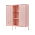 Pink Steel Double Door Cabinet With Handles, With Removable Dividers And Adjustable Height. Suitable For Living Room, Office, Bedroom, Study And Other Places. 3 4 Shelves Pink Metal