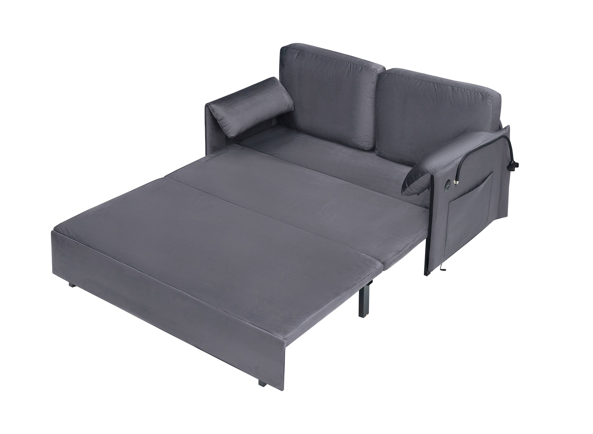 63 Inch Large Folding Sofa Bed Velvet Multifunctional Double Sofa Bed, Three Modes Switch, Suitable For Sitting, Lying And Sleeping, Suitable For Living Room, Bedroom, Apartment, Office,Gray Gray Velvet 2 Seat
