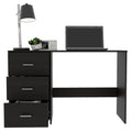 Berlin Three Drawers Desk Black Computer Desk Bedroom Modern Freestanding Rectangular Desk Rectangular Mdf Engineered Wood