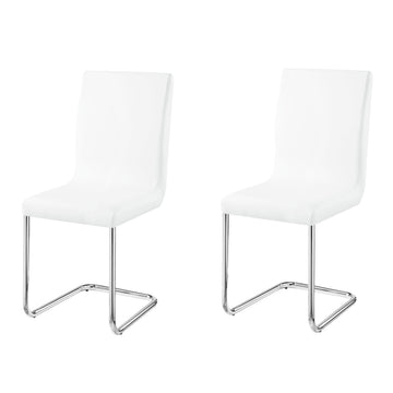 White And Chrome Side Chairs With Metal Sled Base Set Of 2 Solid White Silver Dining Room Foam Rectangular Modern Side Chair Solid Back Set Of 2 Faux Leather