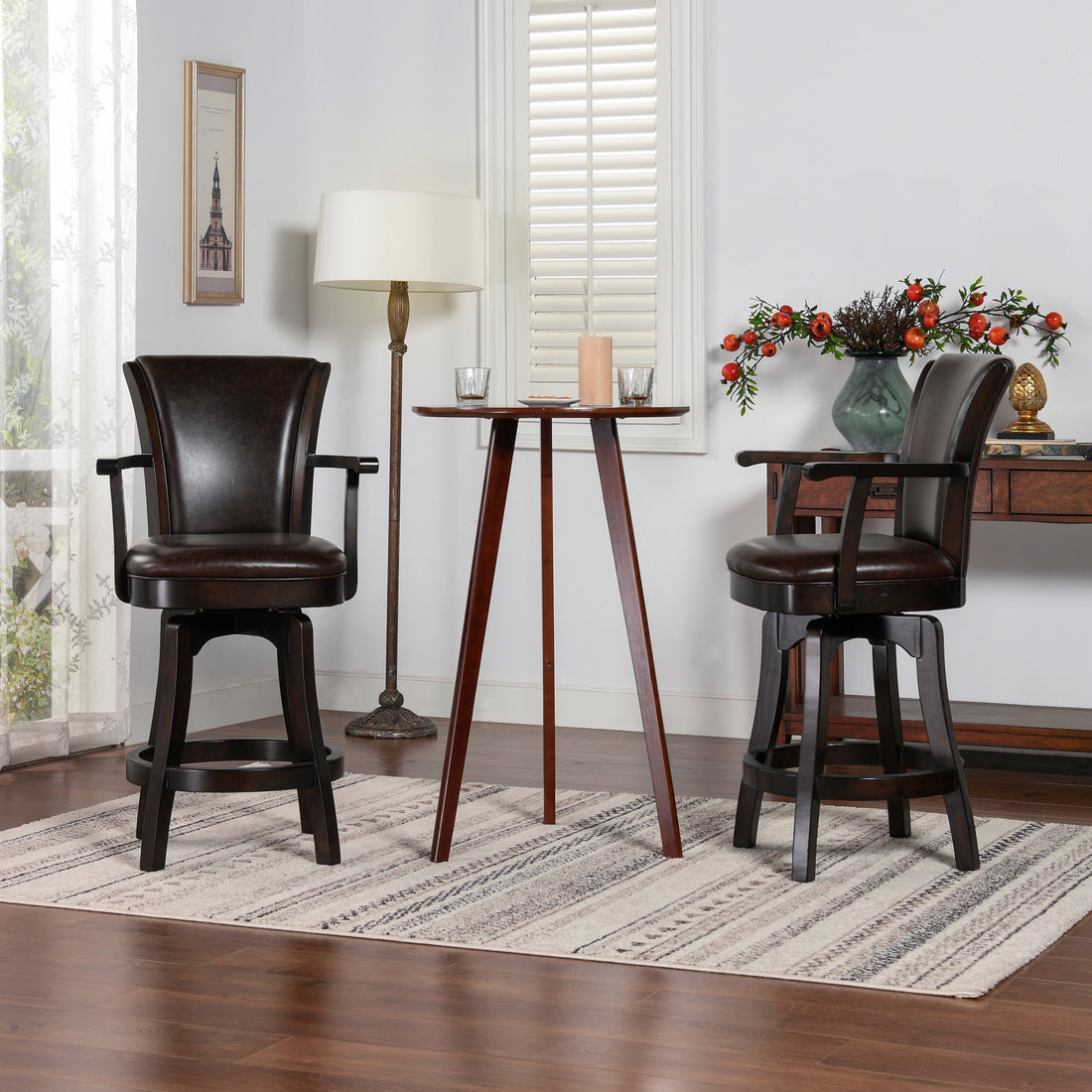 Williams 27In Swivel Counter Height Bar Stool, Vintage Brown Faux Leather Brown Foam Faux Leather