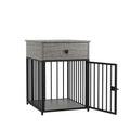 Dog Crate Furniture, Dog House, Decorative Dog Kennel With Drawer, Indoor Pet Crate End Table For Small Dog, Iron Tube Dog Cage, Chew Proof Gray Mdf