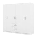 6 Doors Wooden Wardrobe Storage For Bedroom, With Big Drawers, White White Plywood