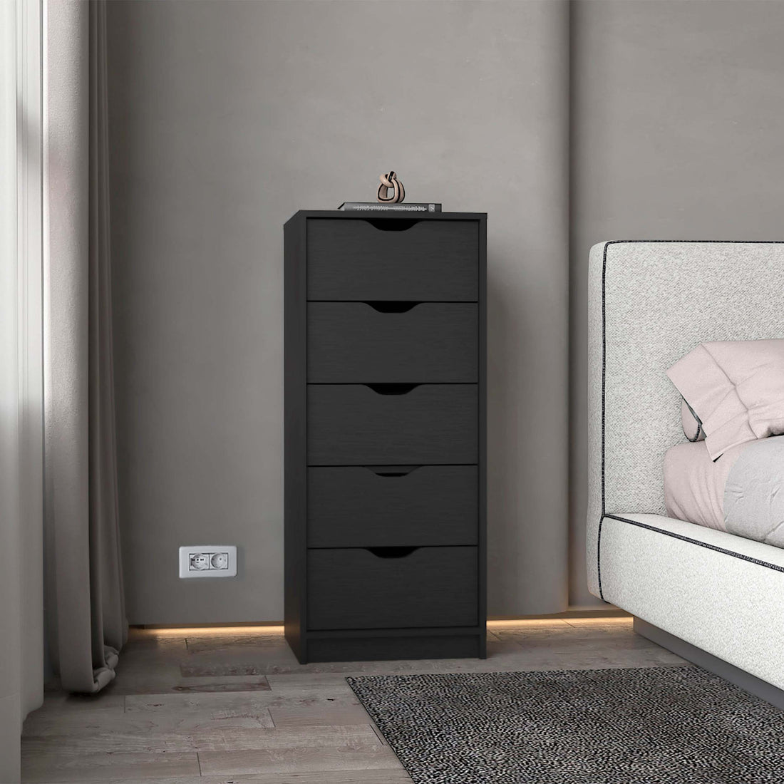 Logan Black 5 Narrow Drawer Dresser Black Bedroom Wood