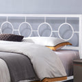 King Size Classical Metal Bed Frame With Circular Design Headboard And Footboard, Under Bed Space, White King White Iron
