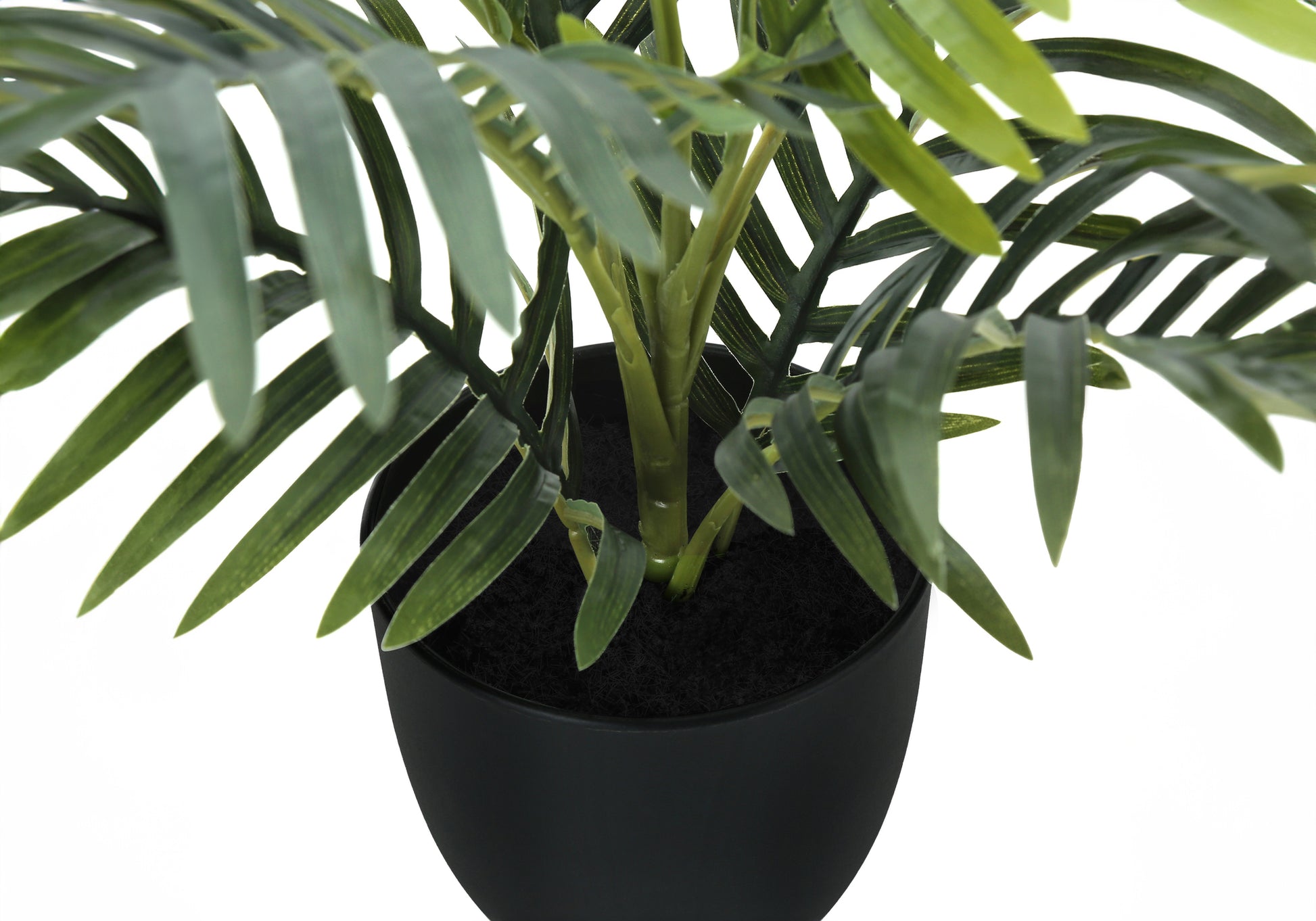 Artificial Plant, 20" Tall, Palm, Indoor, Faux, Fake, Table, Greenery, Potted, Real Touch, Decorative, Green Leaves, Black Pot Green Foam Plastic