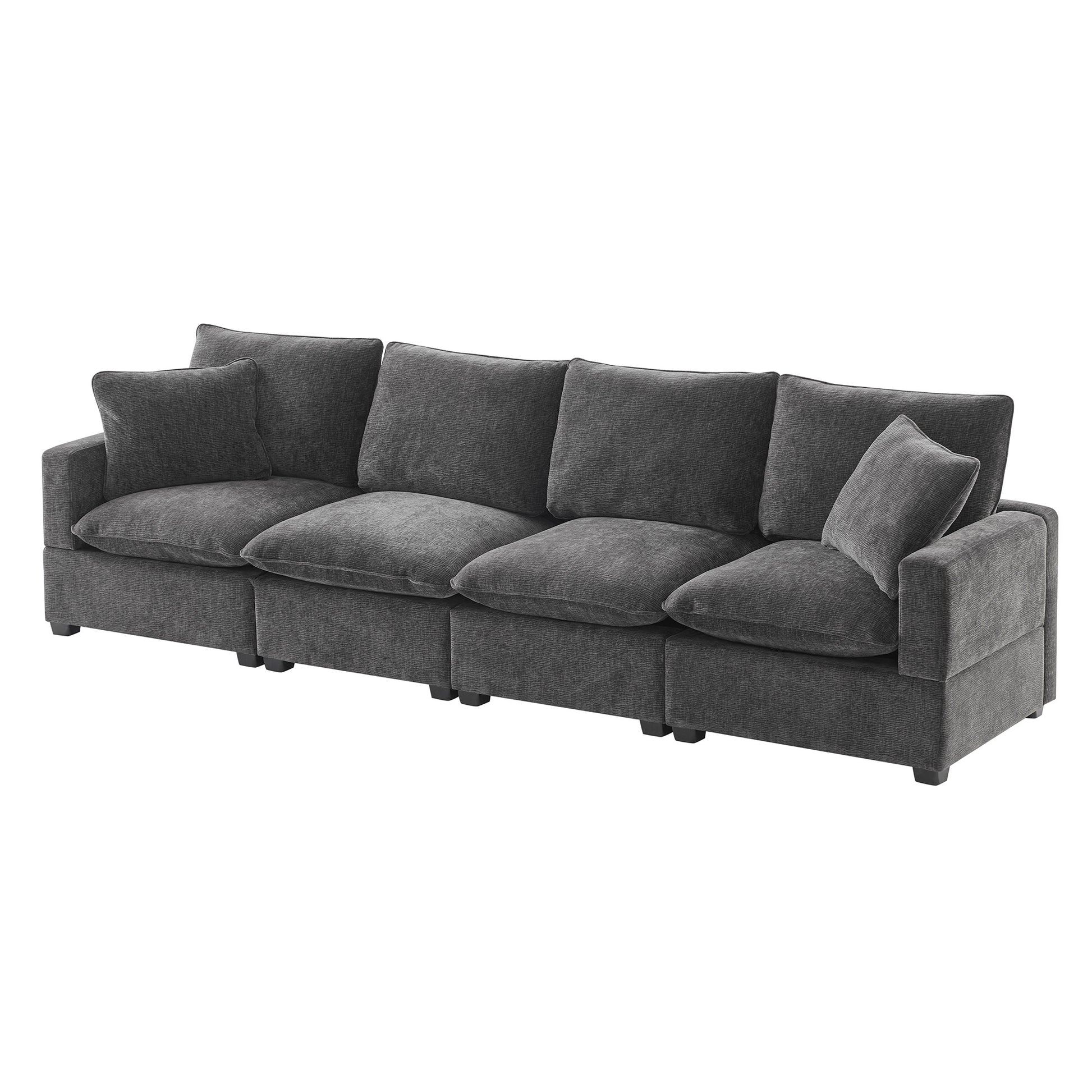 110*29" Modern Modular Sofa, 4 Seat Chenille Sectional Couch Set With 2 Pillows Included, Freely Combinable Indoor Funiture For Living Room, Apartment, Office, 2 Colors Black Grey Chenille 4 Seat