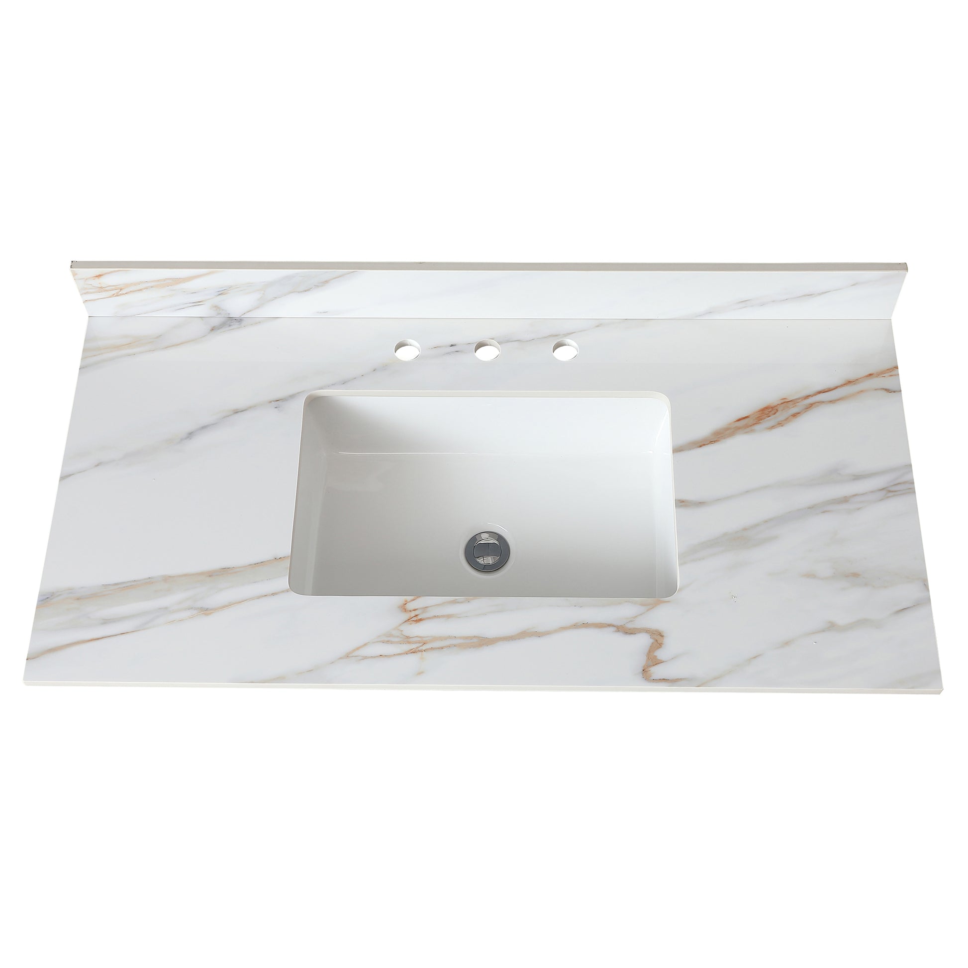 43 Inch Marble Vanity Top, Bathroom Vanity Top With Undermount Rectangular Middle Sink And 4" Height Backsplash, Pre Drilled 8 Inch Faucet Hole Spread Vanity Top, Carrara White With Veins White Marble Bathroom American Design Sintered Stone Sintered