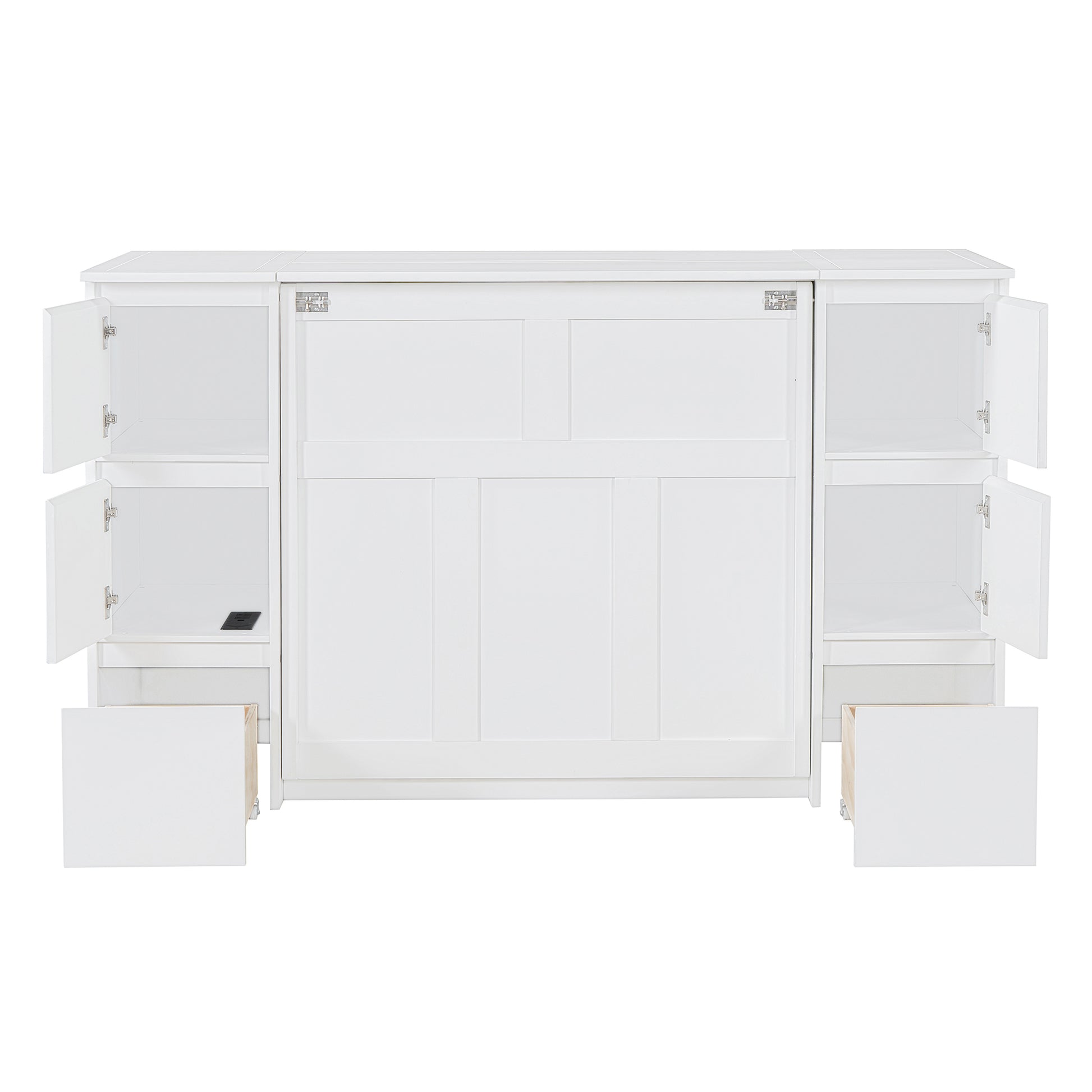 Twin Size Murphy Bed With Drawers, Cabinets And Usb Ports,White Twin White Mdf Lvl