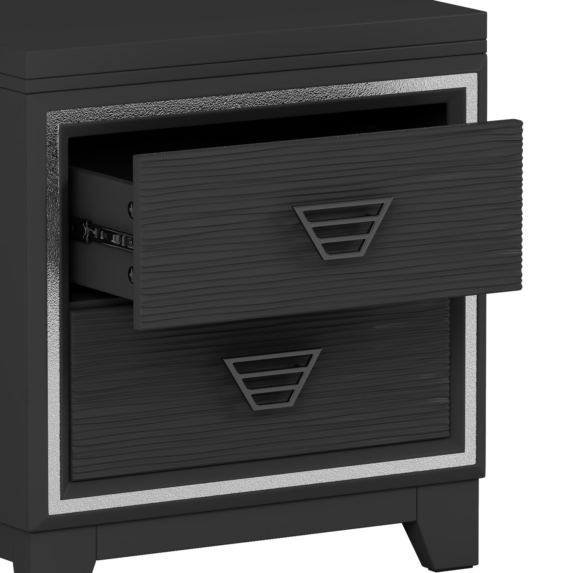 Elegant Nightstand With Metal Handle And Sparkling Shiny Decoration, Bedside Table With 2 Drawers For Bedroom, Living Room, Black Black 2 Drawers Mdf