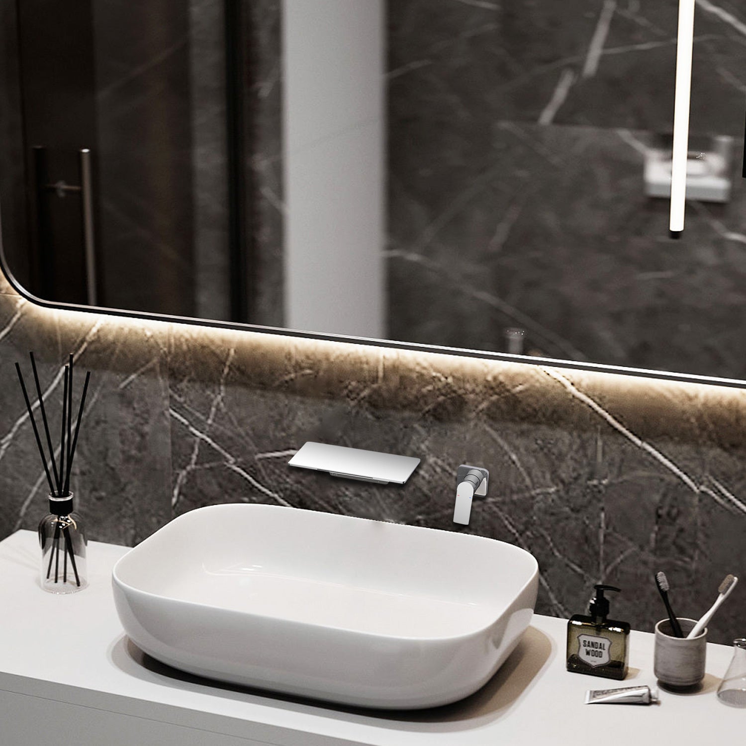 Waterfall Bathroom Sink Faucet - Chrome Brass