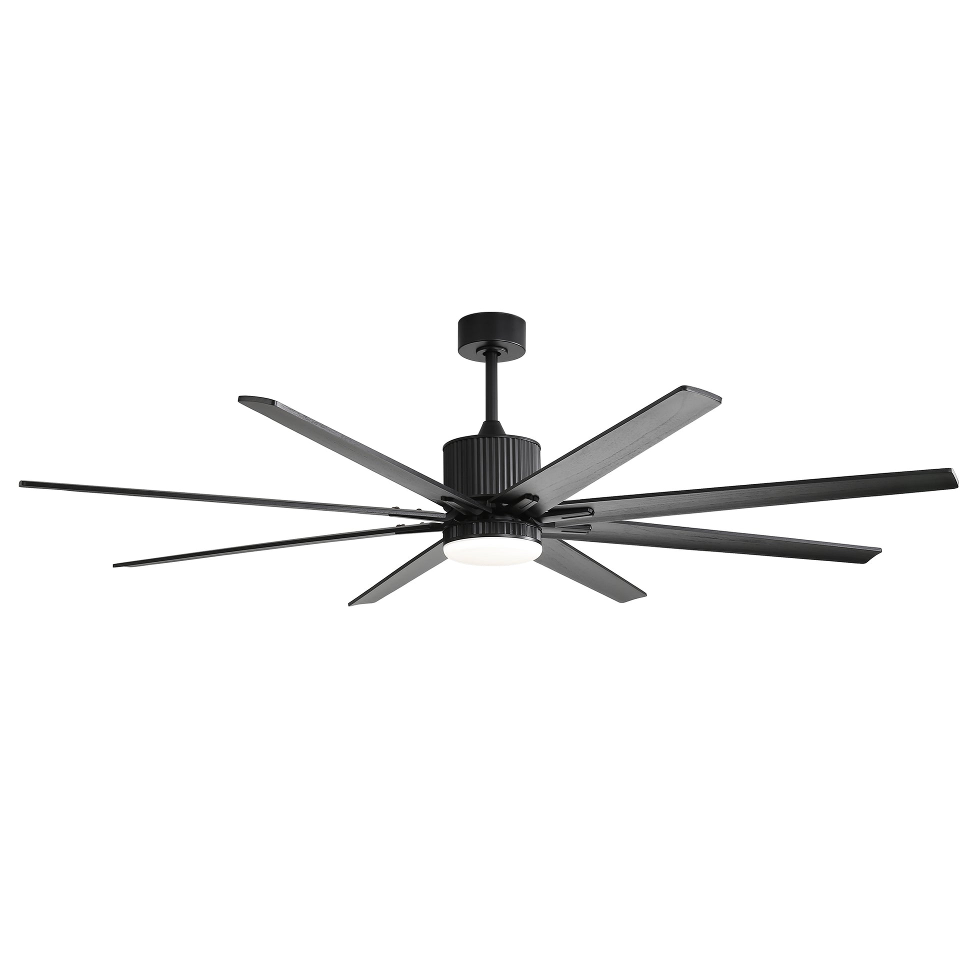 76 Inch Ceiling Fan With 18W Dimmable Led Light Smart Remote Control 8 Solid Wood Blades Black Black Metal & Wood