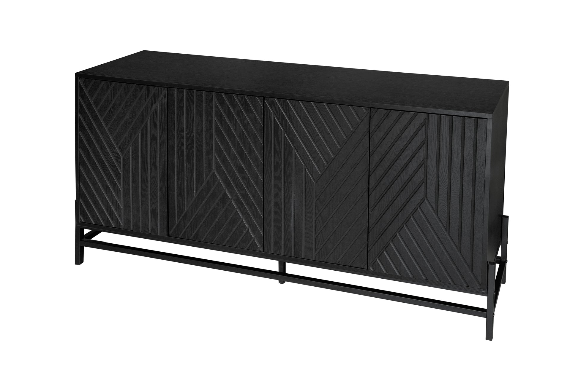 Carved 4 Door Sideboard ,Sideboard Buffet Cabinet With Storage ,Storage Cabinet With Adjustable Shelf For Living Room,Bedroom ,Diningroom Black Modern Mdf