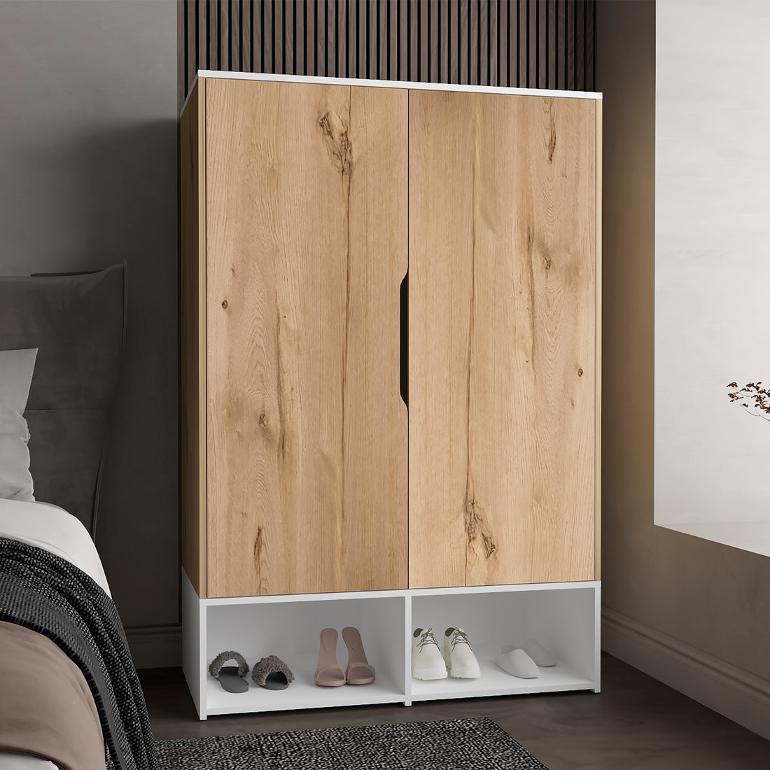 Logan 2 Shelf Armoire Light Oak And White Light Oak Bedroom Modern Particle Board