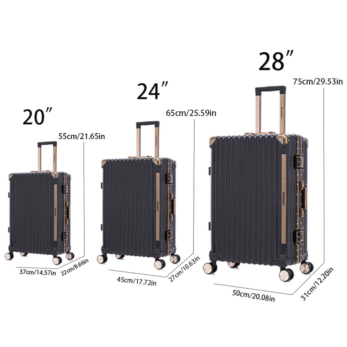 Luggage Sets Expandable Aluminum 20 24 28 Inch Three Model Set, Stylish Suitcase With Aluminum Frame Password Lock, Suitable For Travel Suitcases And Suitcases Dark Coffee Casual Aluminum