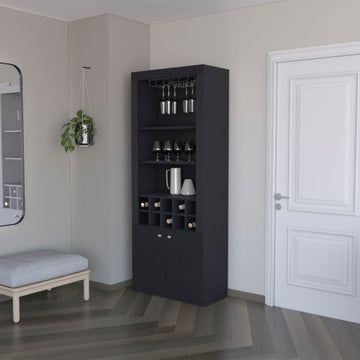 Cr Bar Cabinet, With Wine Storage And Thre Shelves Freestanding 5 Or More Spaces Black Primary Living Space Open Storage Space Contemporary,Modern Pine Particle Board Engineered Wood