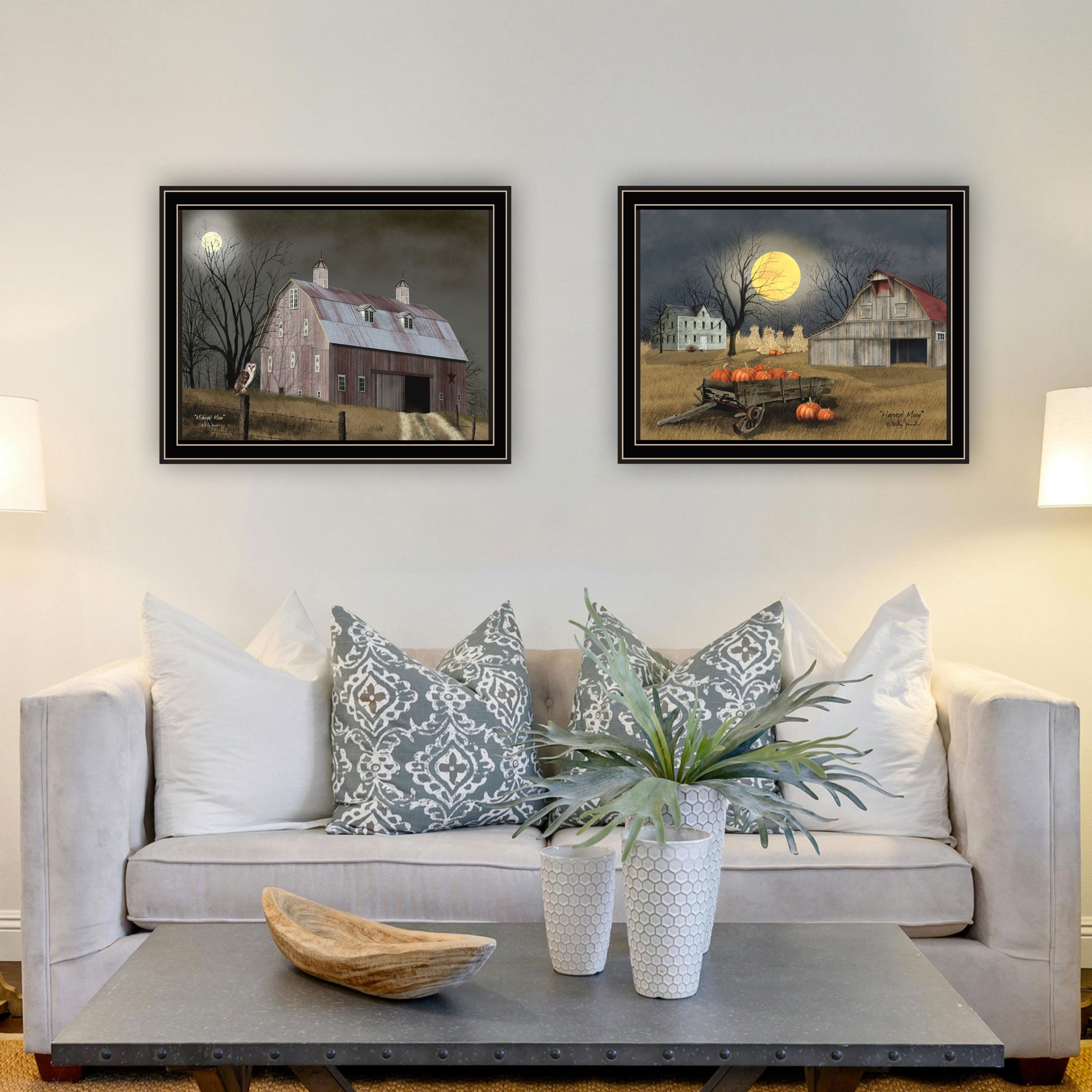 2 Piece Vignette Autumn Moonlit Nights Black Framed Wall Art For Living Room, Bedroom Wall Art Print For Home Decor By Billy Jacobs Multicolor Wood Paper