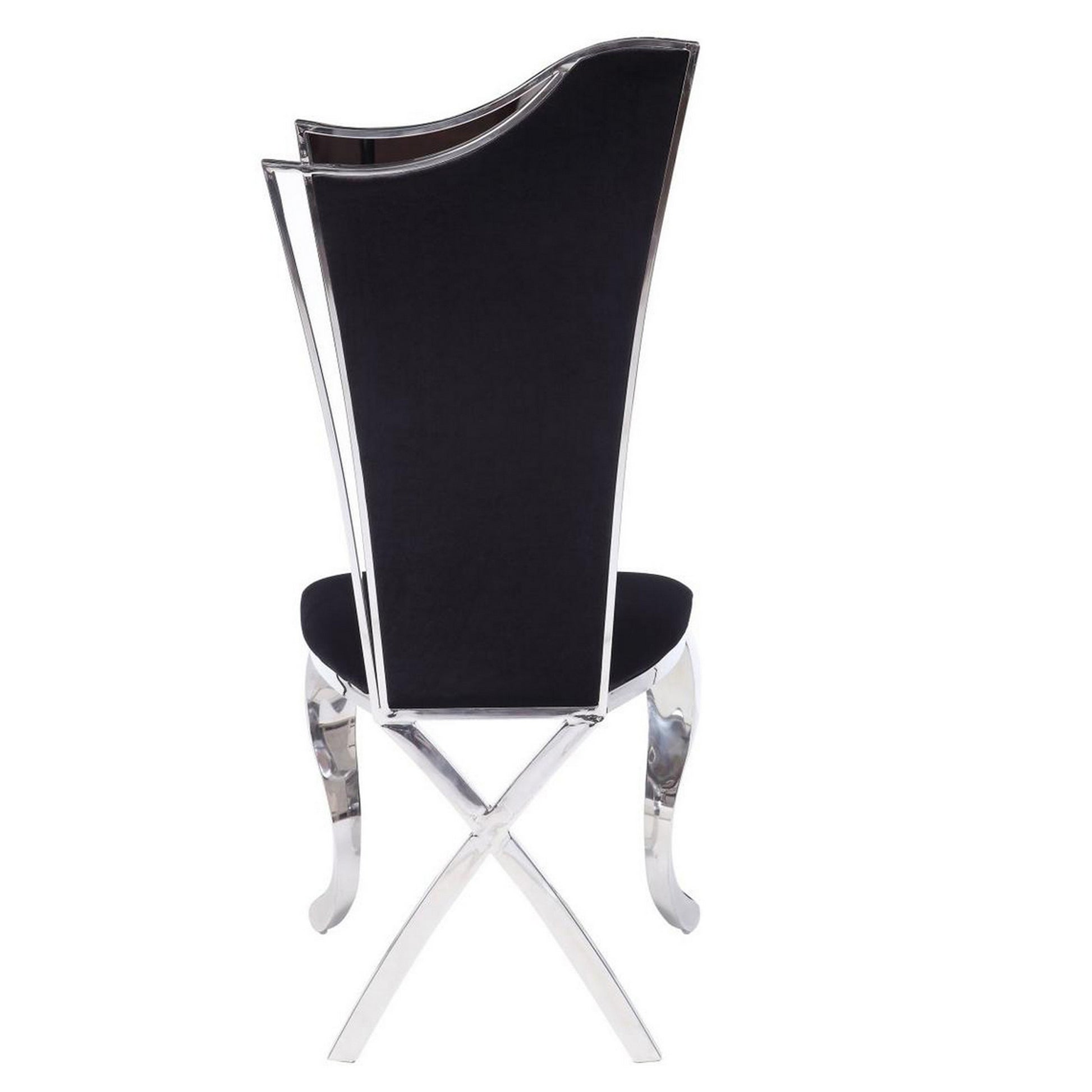 Fabric Upholstered Metal Side Chairs With Asymmetrical Backrest, Silver And Black, Set Of Two Black And Silver Wood Fabric