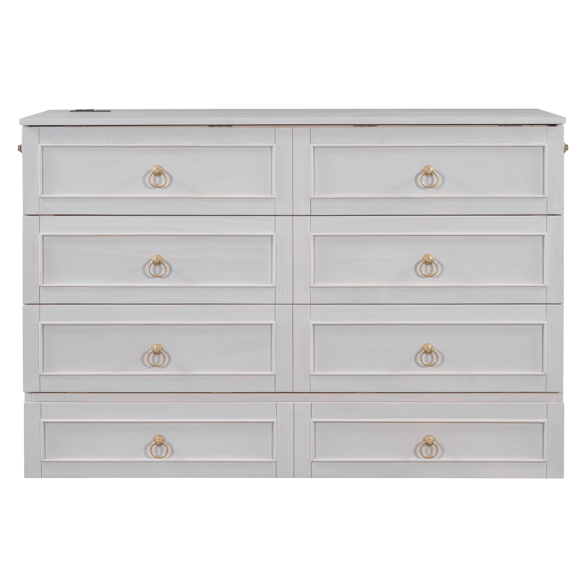 Queen Murphy Bed With Large Drawers,White Queen White Plywood