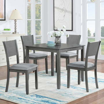 5 Piece Modern Dining Set, Square Wooden Dining Table With 4 Upholstered Chairs For Kitchen, Dining Room, Gray Wood Gray Seats 4 Gray Wood Dining Room Acacia 4 Leg Square Dining Table With Chair Acacia Wood