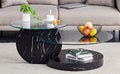 Modern And Practical Double Deck Round Table. Double Storage Space, Made Of Glass Tabletop And Mdf Table Legs. Suitable For Living Room And Bedroom And Dining Room. Black Mdf Glass