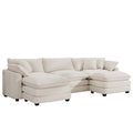 Oversized Modular Cushion Sofa With Ottomans, Comfy Upholstered U Shaped Convertible Corner Sectional Sofa Couch, Light Beige Corduroy Beige Corduroy 3 Seat