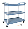 3 Tier Plastic Service Utility Cart With Wheels, Food Service Rolling Cart Heavy Duty 350Lbs Capacity,Commercial Rolling For Restaurant, Household, Office, Warehouse, 40.9''L X 19.6''W X 41.3''H Blue Polyethylene,Pvc