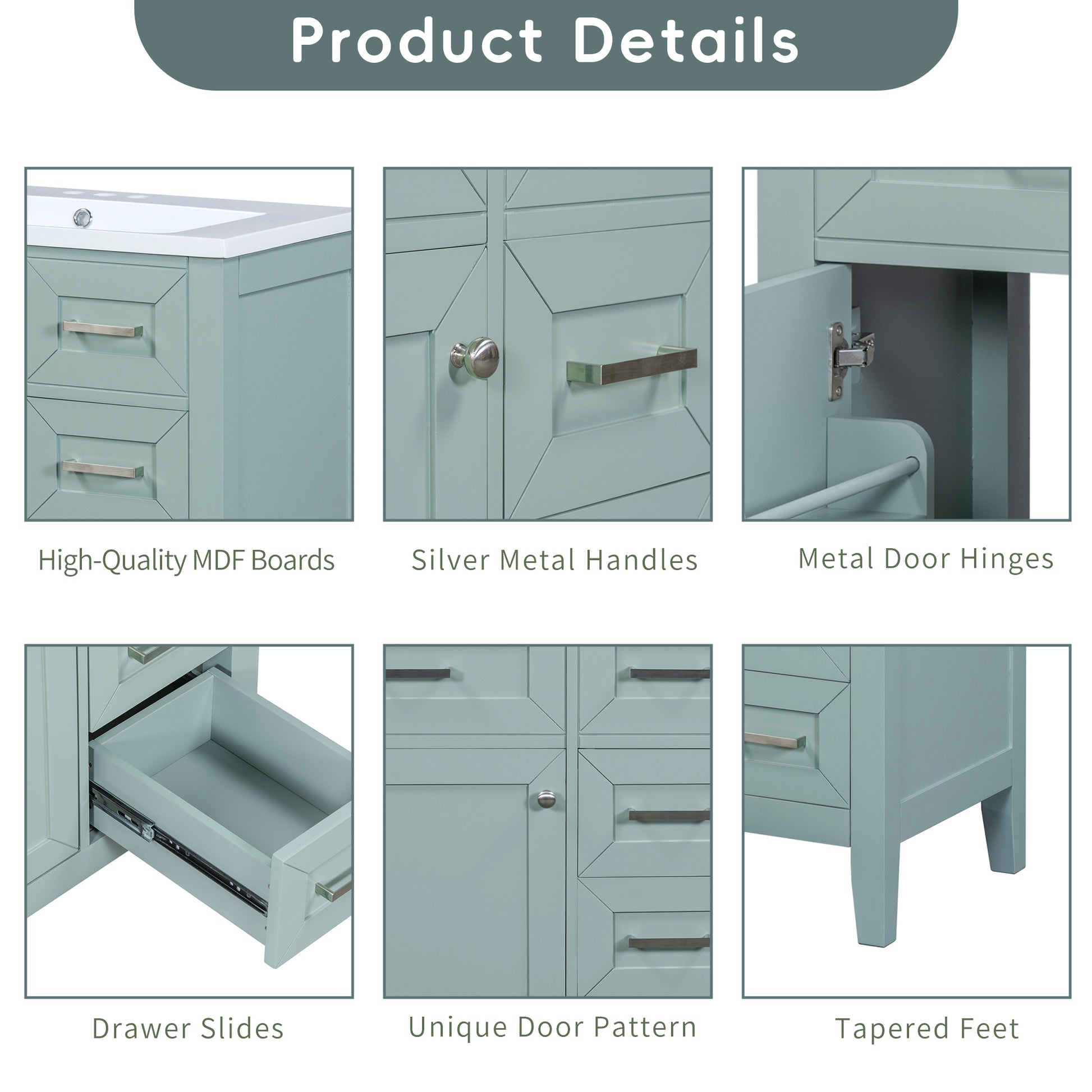 30" Bathroom Vanity With Sink Combo, Green Bathroom Cabinet With Drawers, Solid Frame And Mdf Board Old Sku:N725S999222F Green Solid Wood Mdf