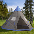 Outsunny 12Ft Camping Tent 6 7 Person 4 Season With 8 Mesh Windows, Outdoor Teepee Tent With Waterproof Material For Family And Friends Camping Blue Polyester