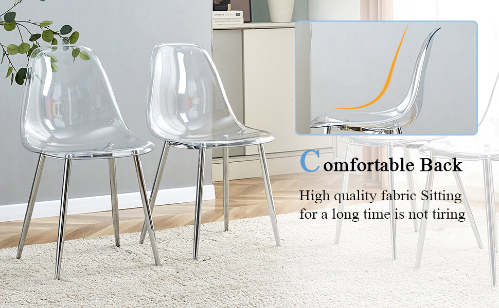 Table And Chair Set.A Modern Minimalist Round Dining Table With Transparent Tempered Glass Top And Silver Metal Legs,Paired With 6 Multiple Transparent High Quality Pet Dining Chairs With Silver Legs. Silver,Transparent Seats 6 Glass Metal