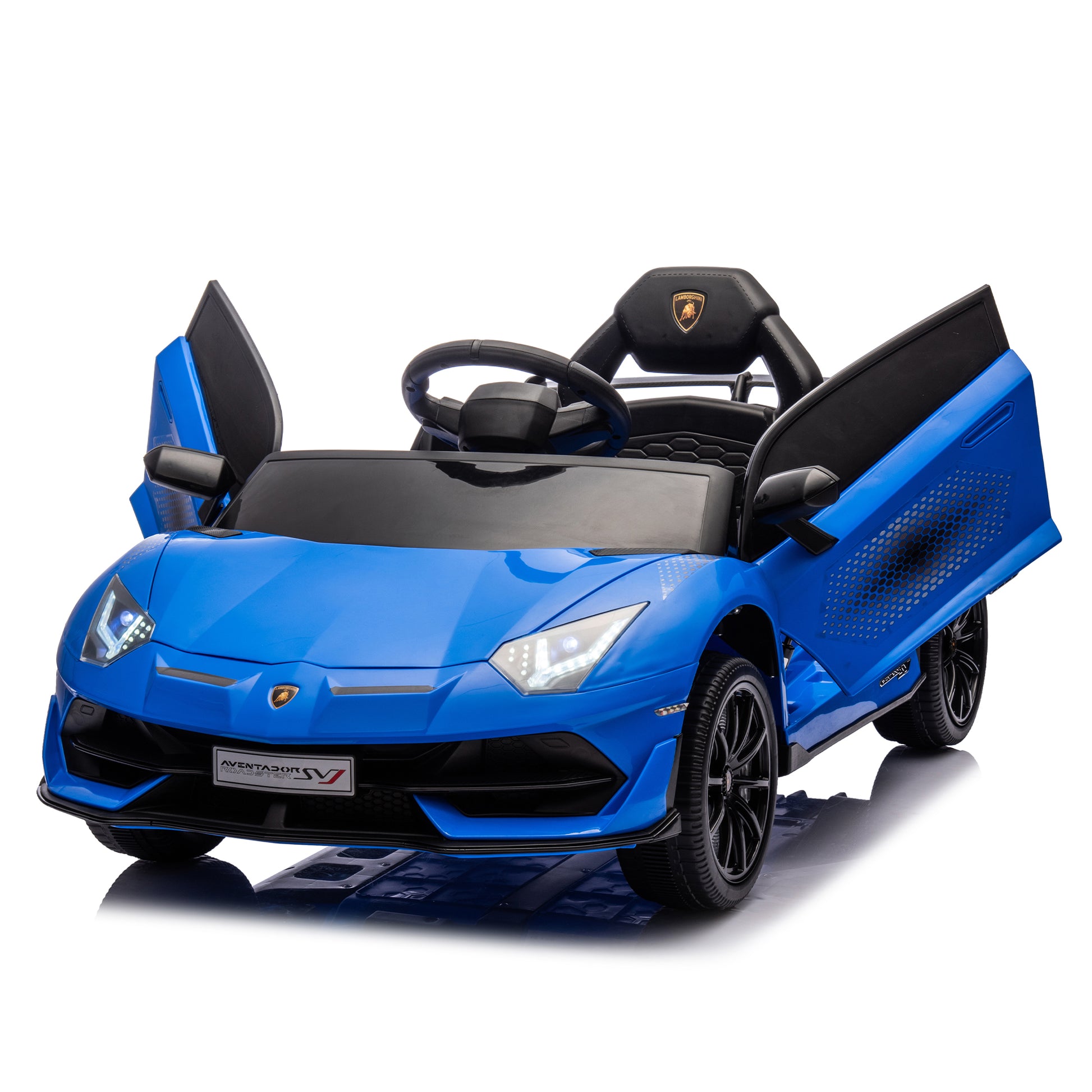 12V Kids Ride On Car W Parents Remote Control,Licensed Lamborghini Aventador Xago,Hydraulic Pressure Door,Slow Start,Early Education,Bluetooth,Adjustable Volume,Mp3,Usb,Led Lights For Kids Aged 2 4. Blue 50 99 Lbs Polypropylene