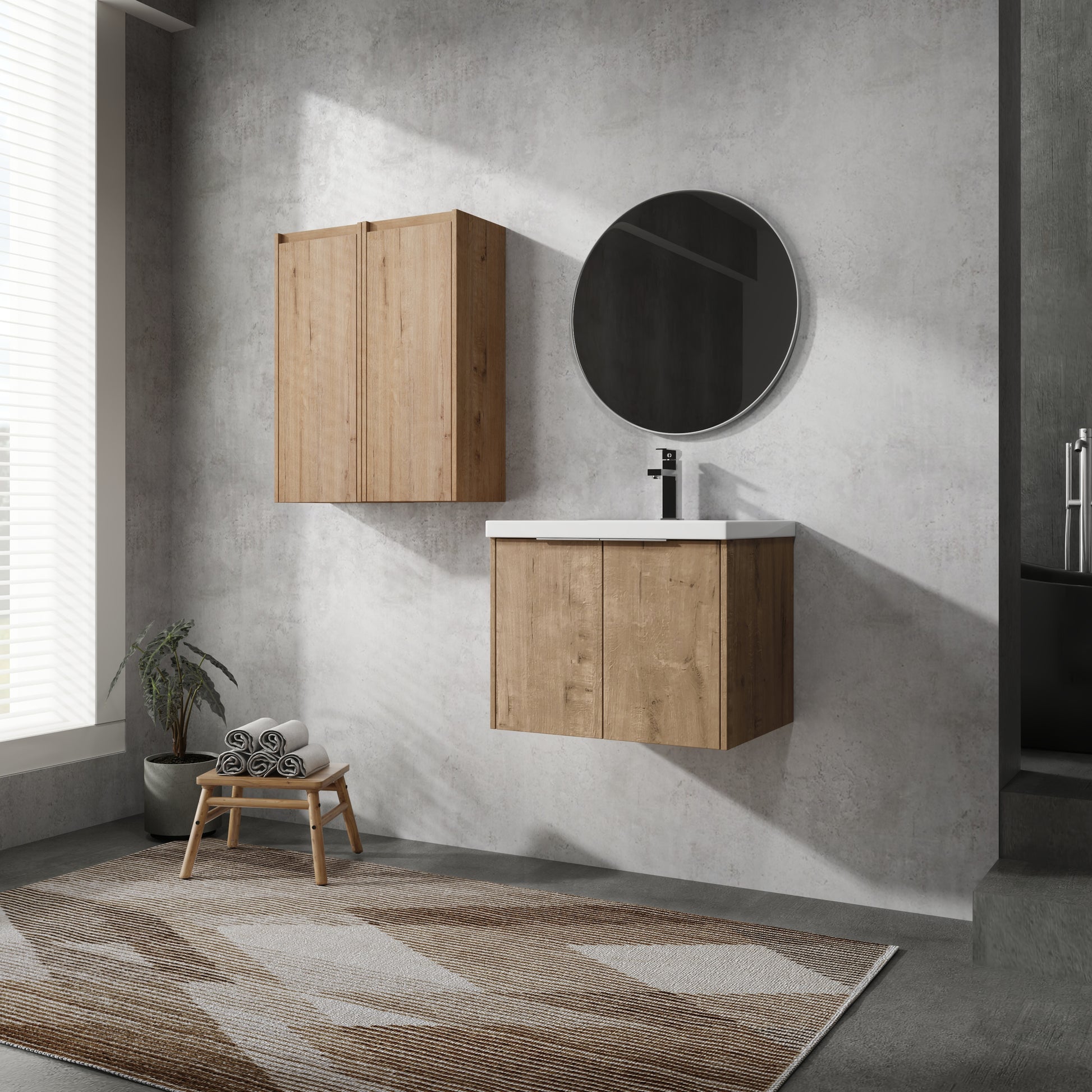 24" Wall Mounted Bathroom Vanity With Sink And Side Cabinet, Soft Close Doors,00112Imo X 2 00624Imo Combination Cabinet Kd Packing Imitative Oak Bathroom Modern Plywood Plywood