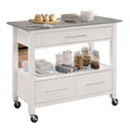 Stainless Steel And White 1 Shelf Kitchen Cart With Locking Casters White Gray Dining Room Rectangular Kitchen Carts Wood Metal Medium 40 55In