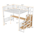 Full Size Metal Loft Bed With Desk, Storage Staircase And Small Wardrobe, Storage Stairs Can Be Installed Left And Right, White Box Spring Not Required Full White Metal Bedroom Bed Frame Metal