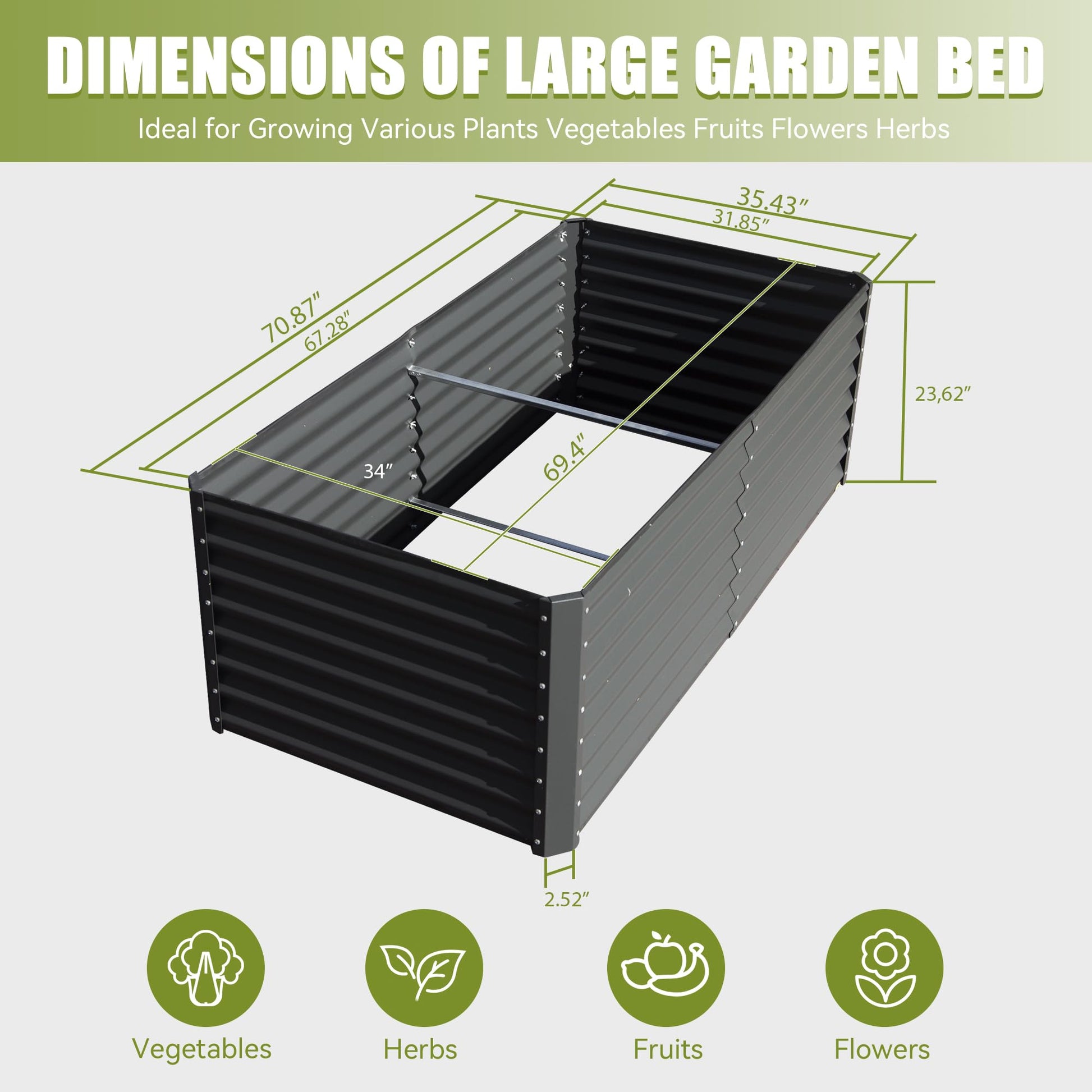 6X3X2Ft Galvanized Raised Garden Bed, Outdoor Planter Garden Boxes Large Metal Planter Box For Gardening Vegetables Fruits Flowers, Gray Gray Garden & Outdoor Steel