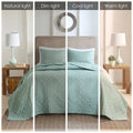 3 Piece Reversible Bedspread Set Seafoam Full Queen Queen Green Microfiber