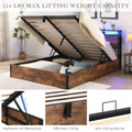 Lift Up Storage Bed Frame, Full Size Bed Frame With Bookcase Headboard & Led Lights, Wooden Platform Bed Frame With Charging Station, No Spring Box Needed, Rustic Brown Box Spring Not Required Full Rustic Brown Metal Brown Bedroom Industrial Bed Frame
