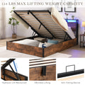 Lift Up Storage Bed Frame, Queen Size Bed Frame With Bookcase Headboard & Led Lights, Wooden Platform Bed Frame With Charging Station, No Spring Box Needed, Rustic Brown Box Spring Not Required Queen Rustic Brown Metal Brown Bedroom Industrial Bed Frame