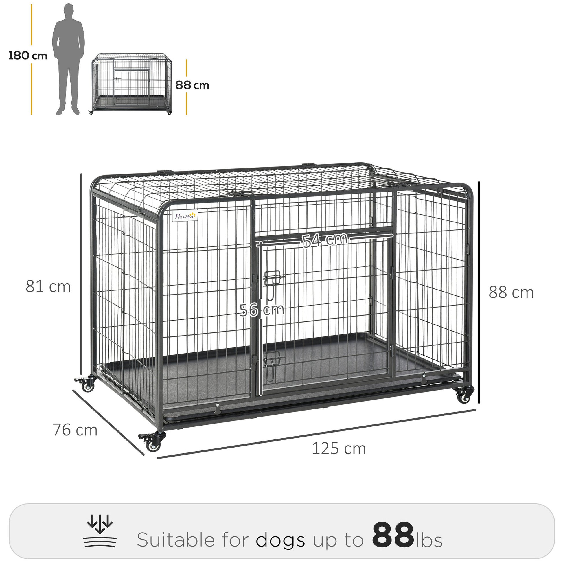 Pawhut Folding Design Heavy Duty Metal Dog Cage Crate & Kennel With Removable Tray And Cover, & 4 Locking Wheels, Indoor Outdoor 49" Gray Metal