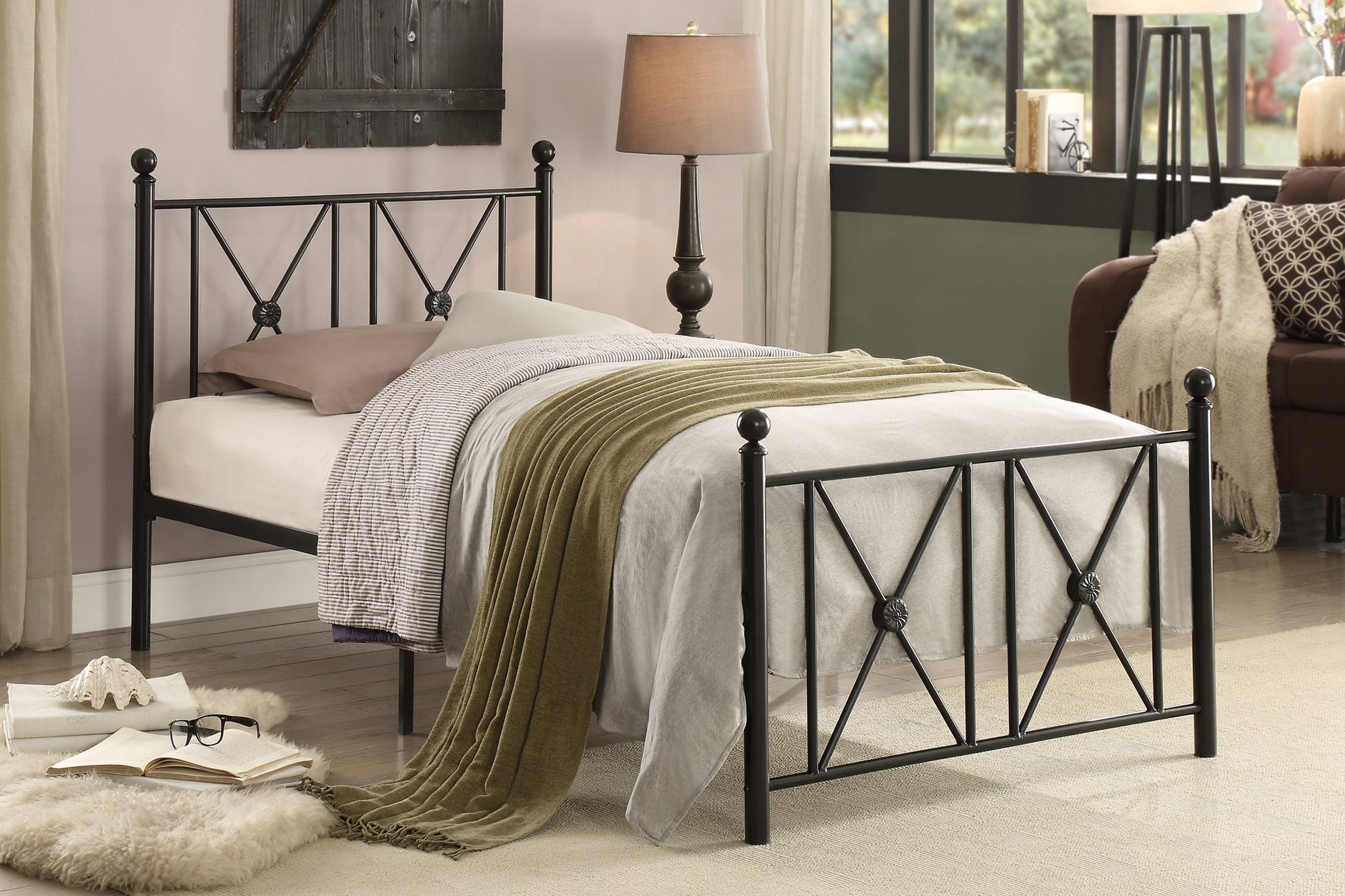 Black Finish Metal Frame 1Pc Twin Platform Bed Modern Traditional Bedroom Furniture Box Spring Not Required Twin Black Metal Bedroom Metal