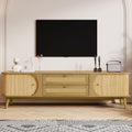 Rattan Tv Stand For Tvs Up To 75'', Modern Farmhouse Media Console, Entertainment Center With Solid Wood Legs, Tv Cabinet For Living Room,Home Theatre Natural Wood Primary Living Space 60 69 Inches