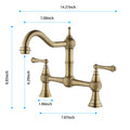 Double Handle Widespread Kitchen Faucet With Traditional Handles Brushed Gold Brass