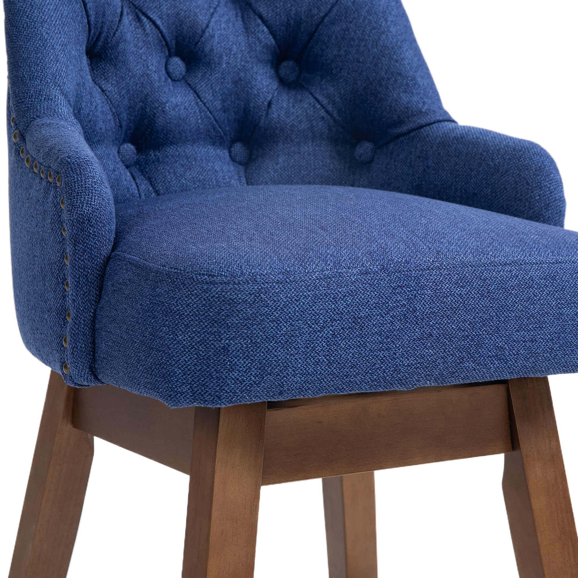Coolmore Bar Stools Set Of 2 Counter Height Chairs With Footrest For Kitchen, Dining Room And 360 Degree Solid Wood Legs Swivel Bar Stools Set Of 2 Navy Linen Navy Foam Linen