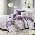 6 Piece Printed Cotton Quilt Set With Throw Pillows Taupe Grey Purple King Cal King King Purple Cotton