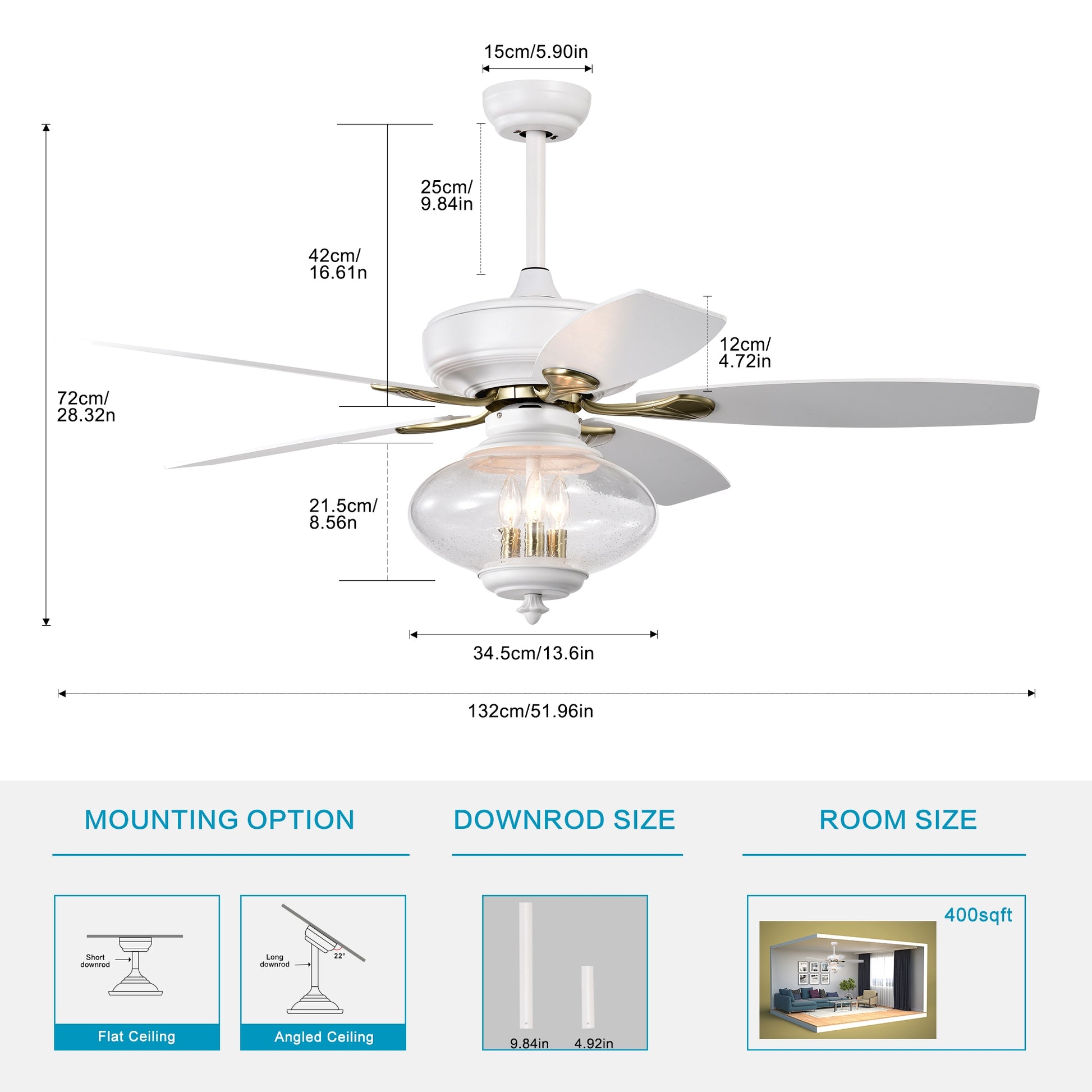 52'' Low Profile Ceiling Fanwhite Modern Ceiling Fans With Remote Control For Bedroom,Living Room,3 Speed ,Glass Shade Matte White Matte White Ceiling Fans 1000K 2600K Candlelight Under 1000Lm American Design,American